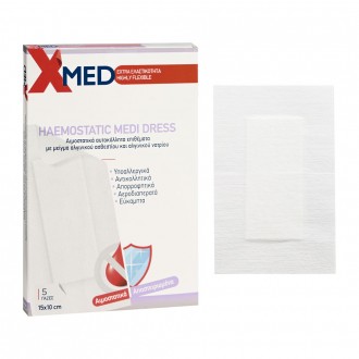 X-Med Υποαλλεργικά αιμοστατικά αυτοκόλλητα επιθέματα με αντικολλητική γάζα 15x10cm-5τμχ