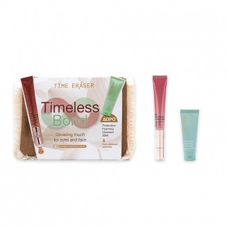 Time Eraser Timeless Bond set in gold cosmetic bag with Eye cream and foaming cleansing gel 4 in 1