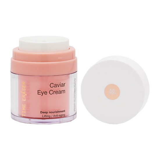 Time Eraser Rich anti-aging eye cream and metal eye massager product packaging