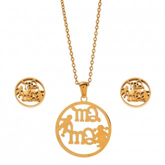 Dalee Set Necklace & Earrings with Mama pendant with neck chain and a pear of earrings