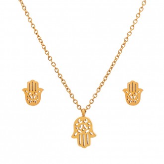 Dalee Set Hand Necklace & Earrings with Dangling Hasma hand with neck chain and a pear of earrings