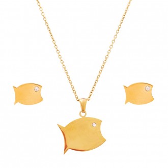 Dalee Set Fish Necklace & Earrings with Dangling fish with neck chain and a pear of earrings