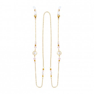 Dalee Pink Stones Αλυσίδα Γυαλιών με κρυστάλλους και πέρλες, κατασκευασμένη από ανοξείδωτο ατσάλι